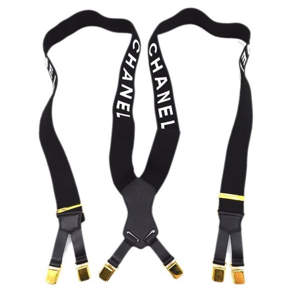 Auth Chanel Black Suspenders Small Good - Picture 1 of 12